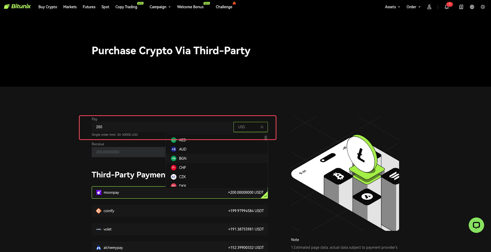 How to Purchase Crypto With Fiats Via Alchemy Pay – Bitunix Help Center