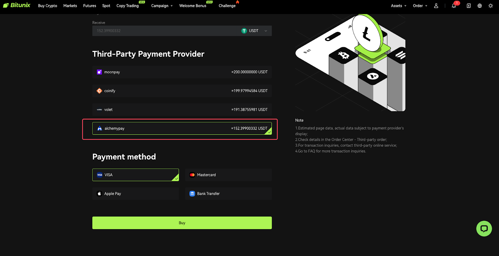 How to Purchase Crypto With Fiats Via Alchemy Pay – Bitunix Help Center